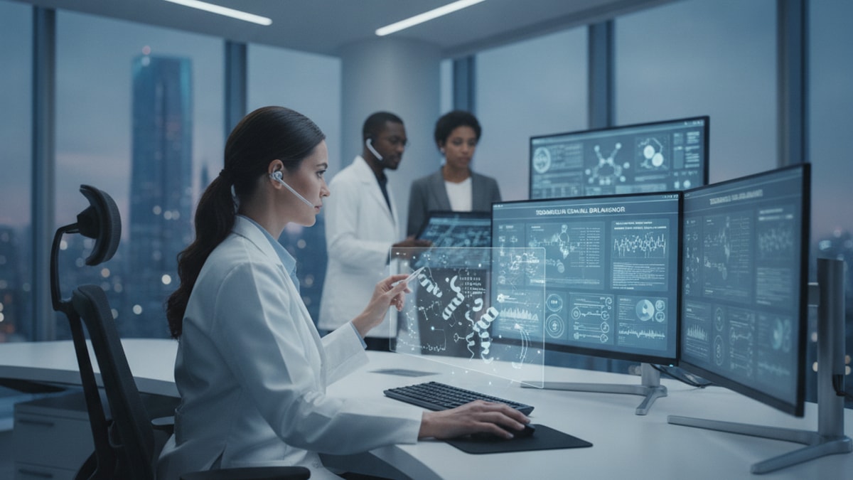 telehealth clinicians researching tesamorelin - Professional illustration