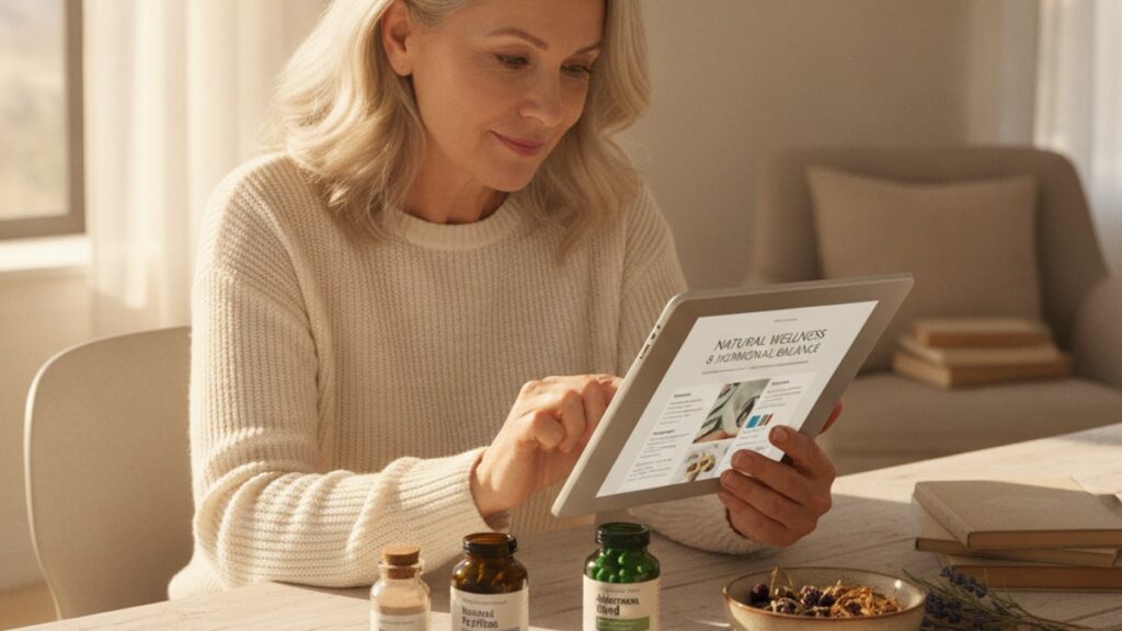 women 55+ postmenopause researching sermorelin - Professional illustration