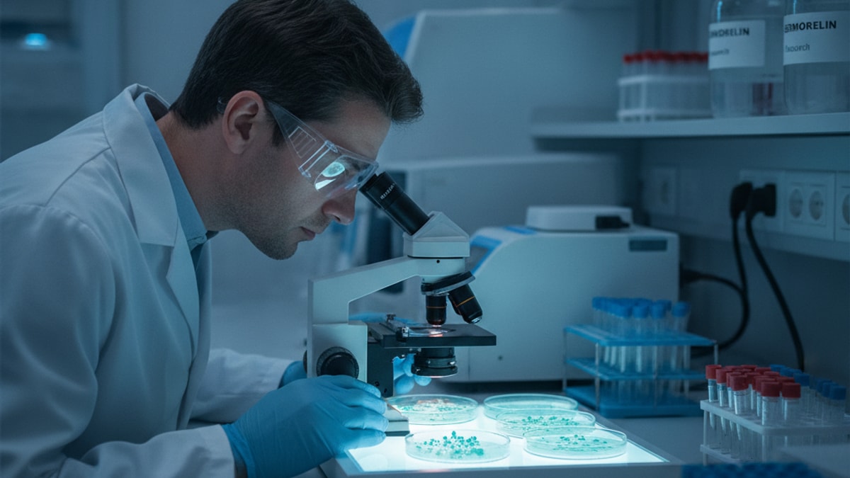 sermorelin in vitro research - Professional illustration