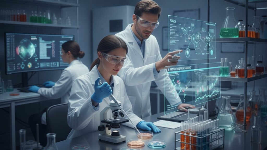 pcos researchers researching 5-amino-1mq - Professional illustration